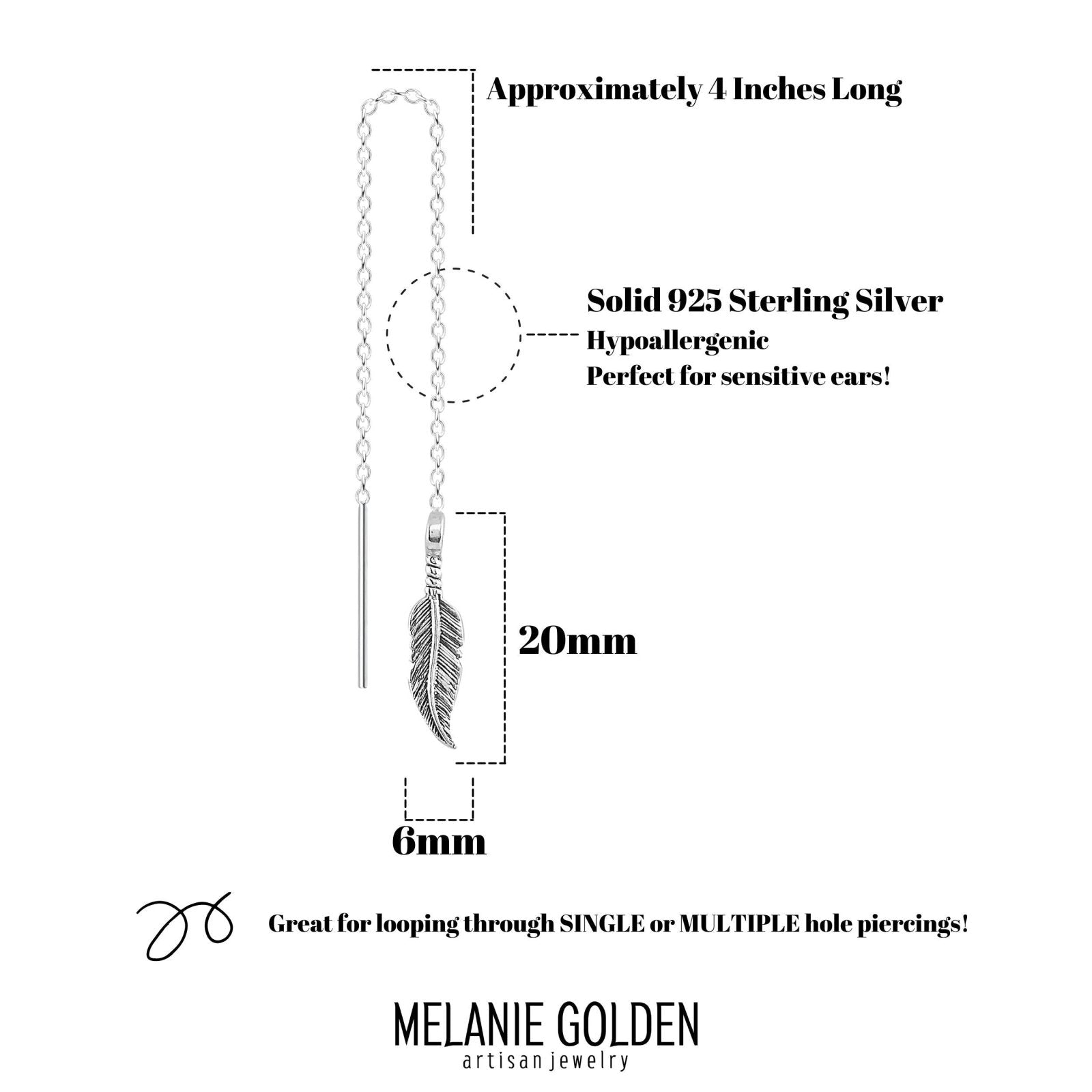 Feather Threader Chain Earrings - Melanie Golden Jewelry - dangle earrings, earrings, fauna, threader, threader earrings