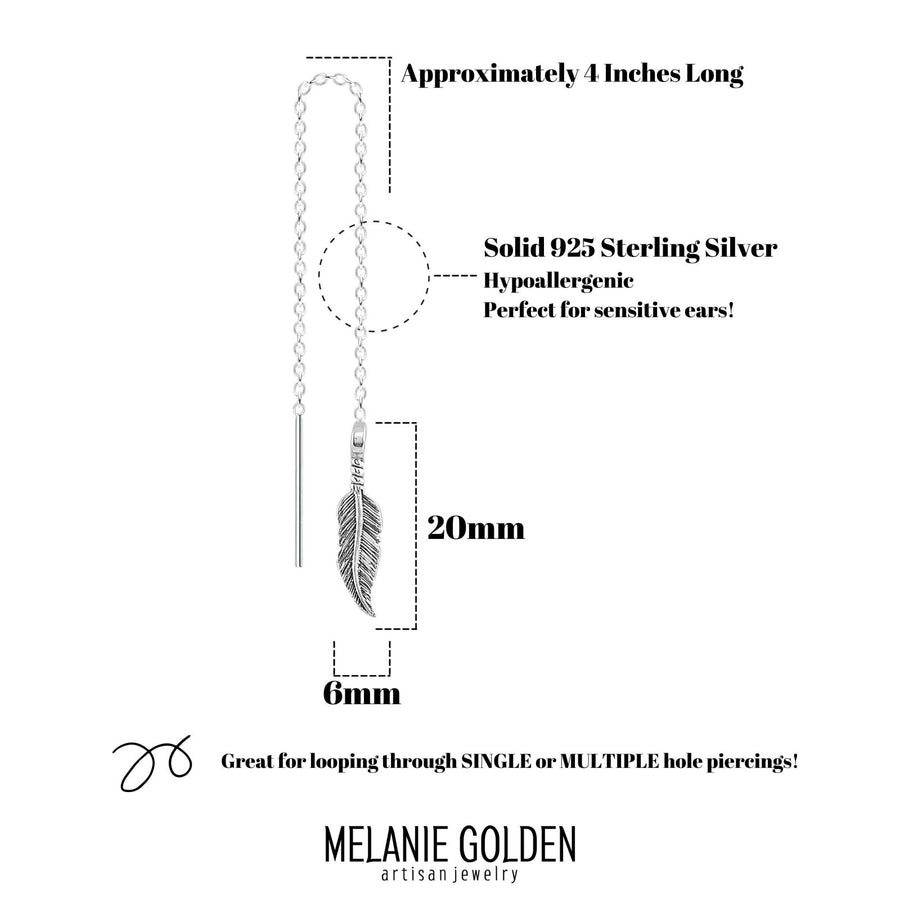 Feather Threader Chain Earrings - Melanie Golden Jewelry - dangle earrings, earrings, fauna, threader, threader earrings