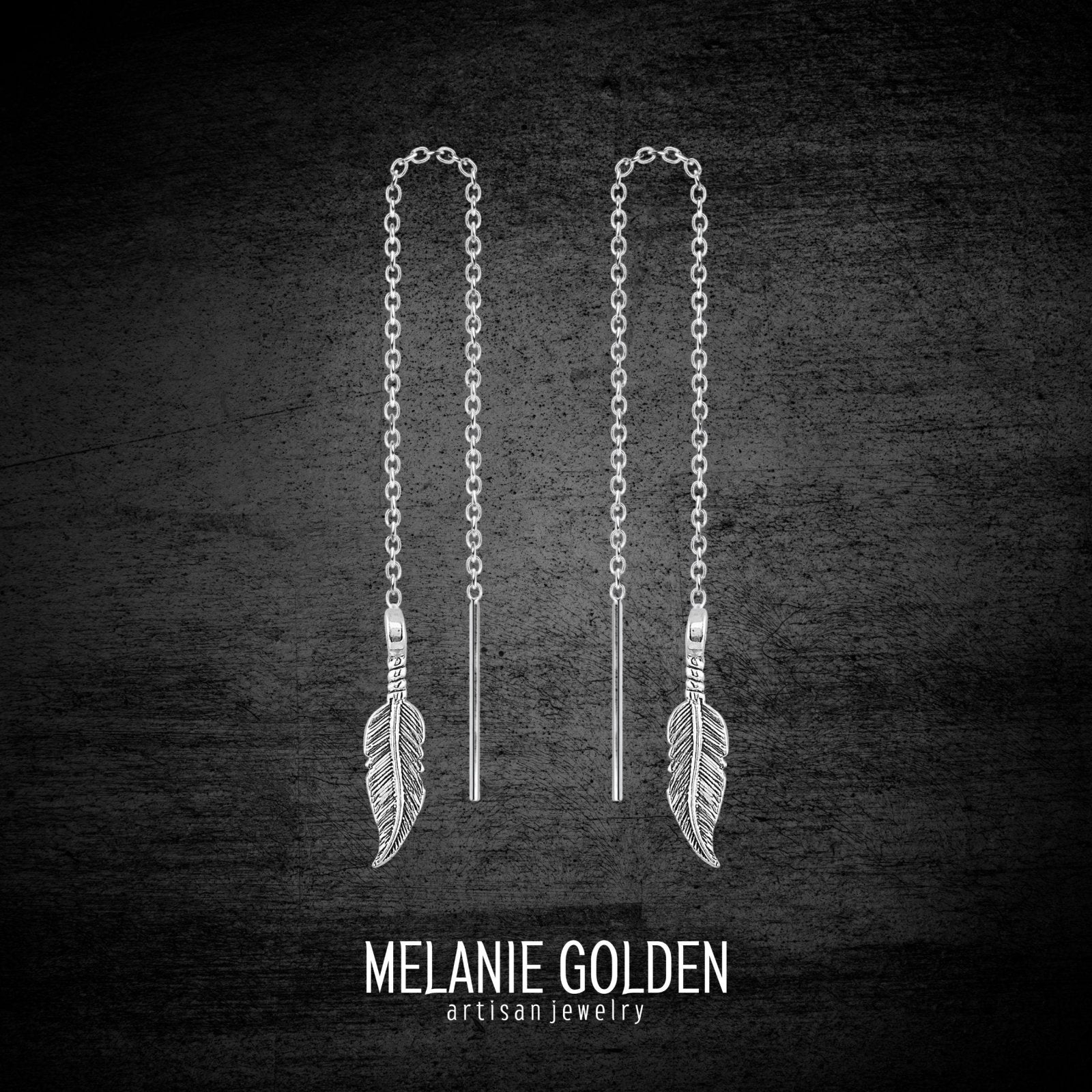 Feather Threader Chain Earrings - Melanie Golden Jewelry - dangle earrings, earrings, fauna, threader, threader earrings