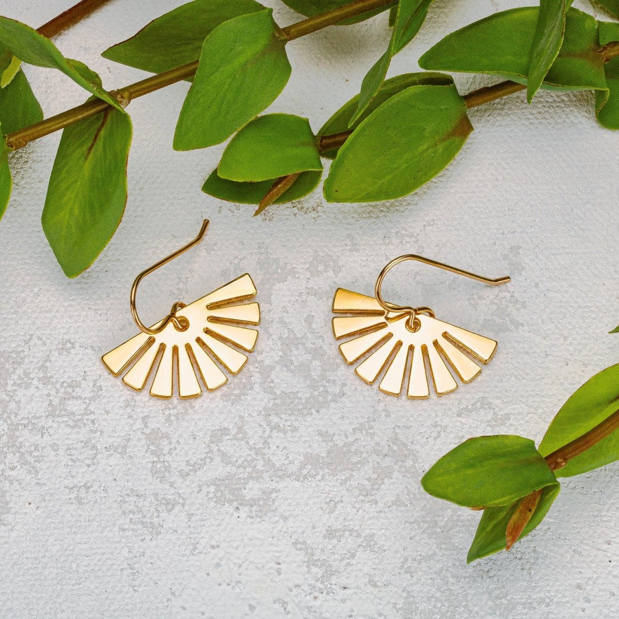 Gold Fan Earrings - Melanie Golden Jewelry - dangle earrings, earrings