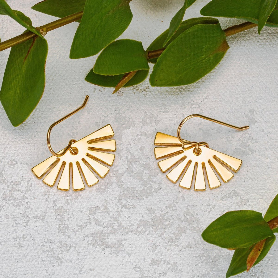 Gold Fan Earrings - Melanie Golden Jewelry - dangle earrings, earrings