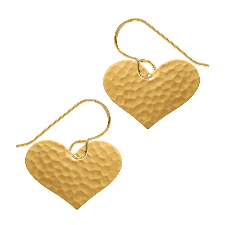 Gold Hammered Heart Dangle Earrings - Melanie Golden Jewelry - dangle earrings, earrings, love