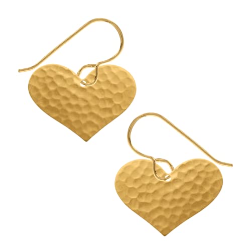 Gold Hammered Heart Dangle Earrings - Melanie Golden Jewelry - dangle earrings, earrings, love