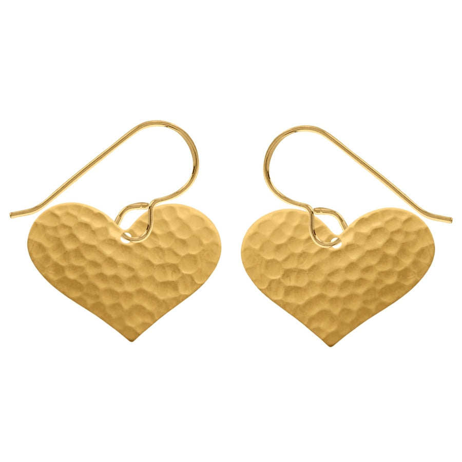 Gold Hammered Heart Dangle Earrings - Melanie Golden Jewelry - dangle earrings, earrings, love