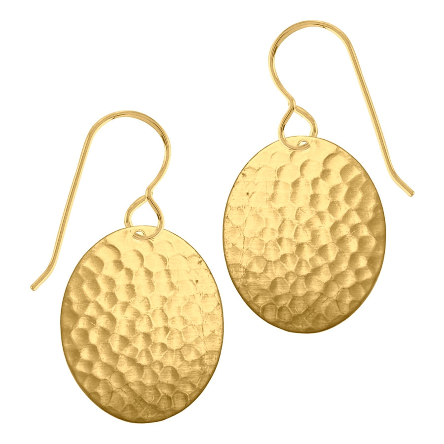 Gold Hammered Oval Dangle Earrings - Melanie Golden Jewelry