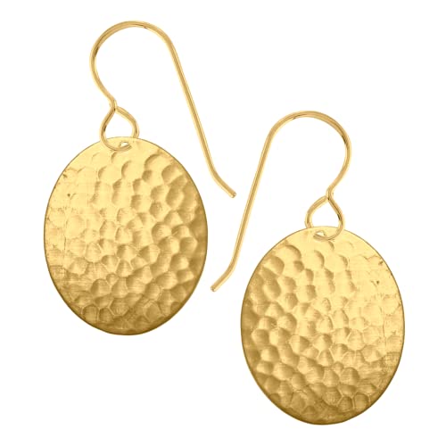 Gold Hammered Oval Dangle Earrings - Melanie Golden Jewelry - dangle earrings, earrings