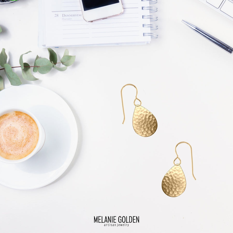 Gold Hammered Teardrop Dangle Earrings - Melanie Golden Jewelry
