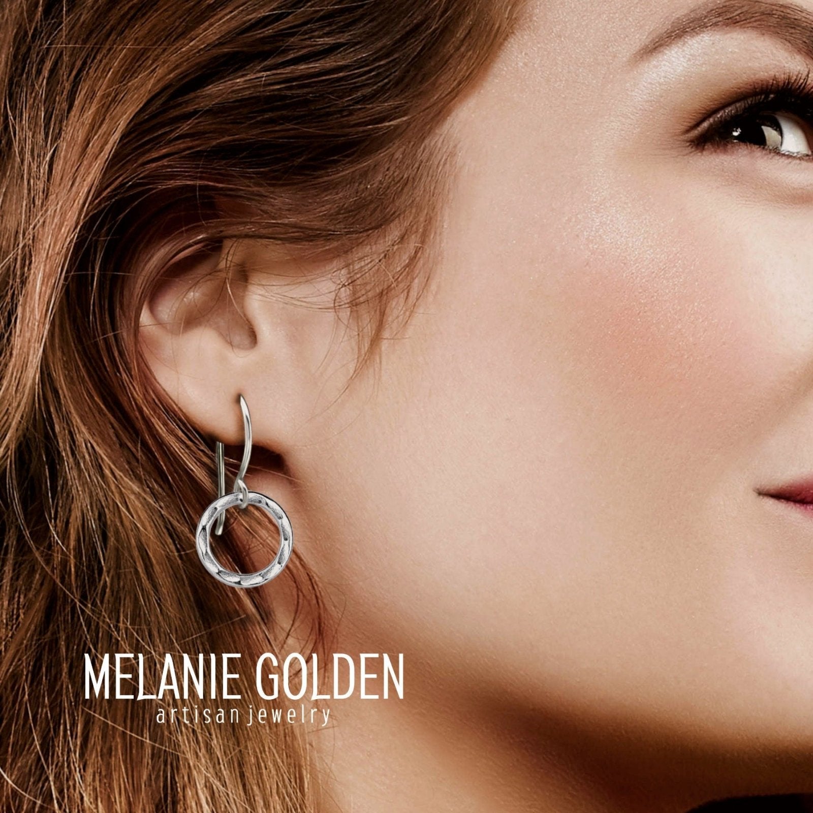 Hammered Open Circle Dangle Earrings - Melanie Golden Jewelry - dangle earrings, drop earrings, earrings, minimal, minimal jewelry