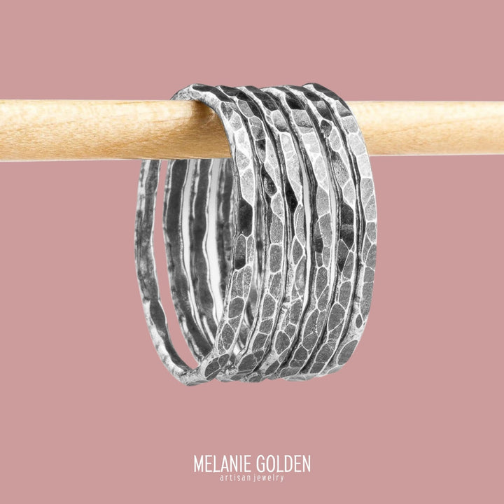 Hammered Stacking Rings | Oxidized Silver - Melanie Golden Jewelry