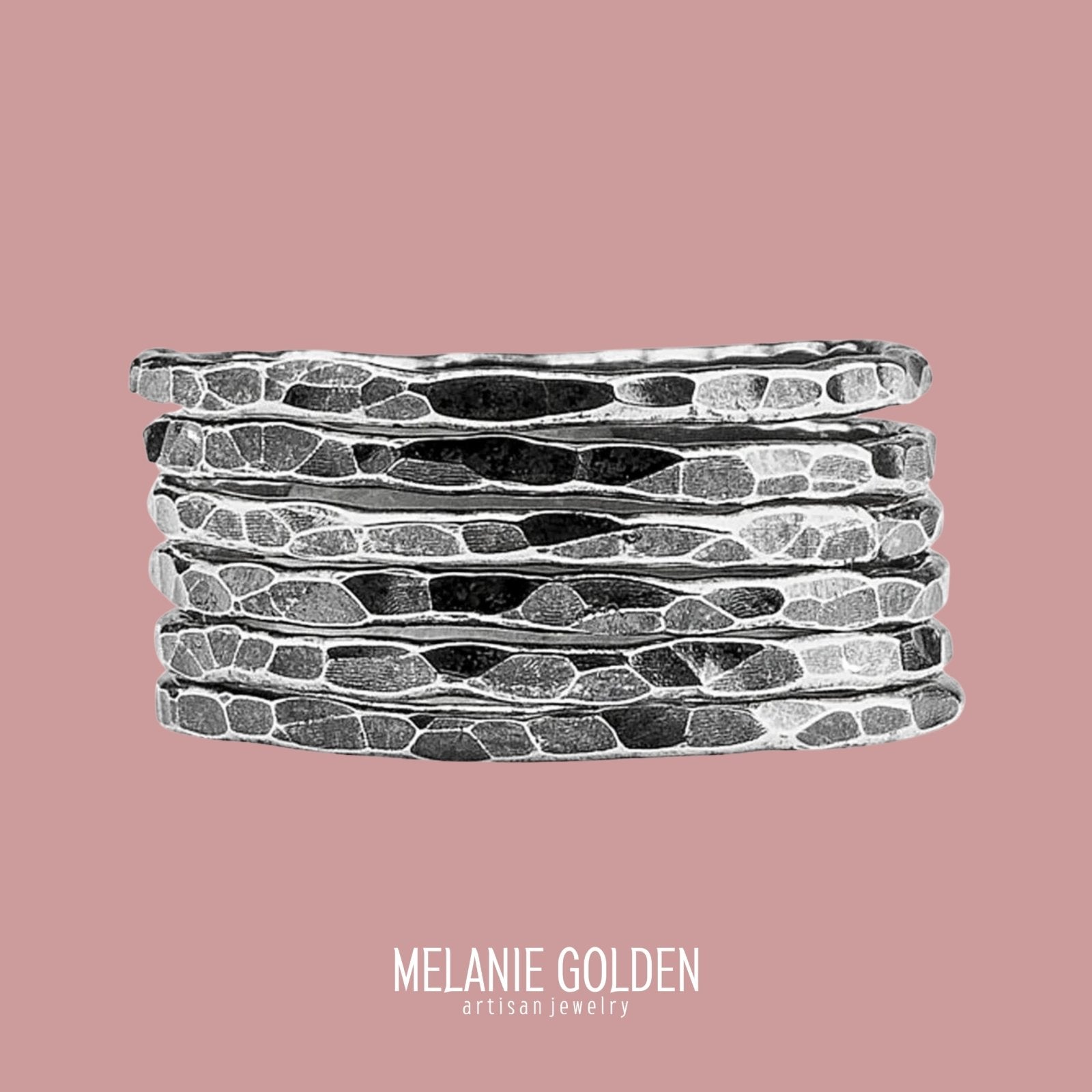 Hammered Stacking Rings | Oxidized Silver - Melanie Golden Jewelry - rings, silver, stacking rings