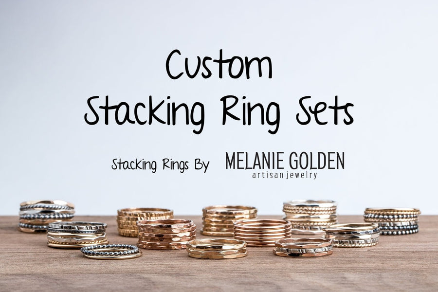 Mixed Metal Love Knot Stacking Rings Set Of 7 - Melanie Golden Jewelry - love, mixed metal, ring-size-choice, rings, stacking rings, VALENTINES