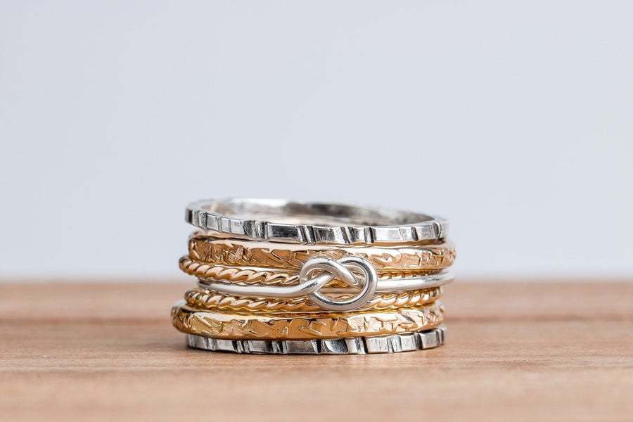 Mixed Metal Love Knot Stacking Rings Set Of 7