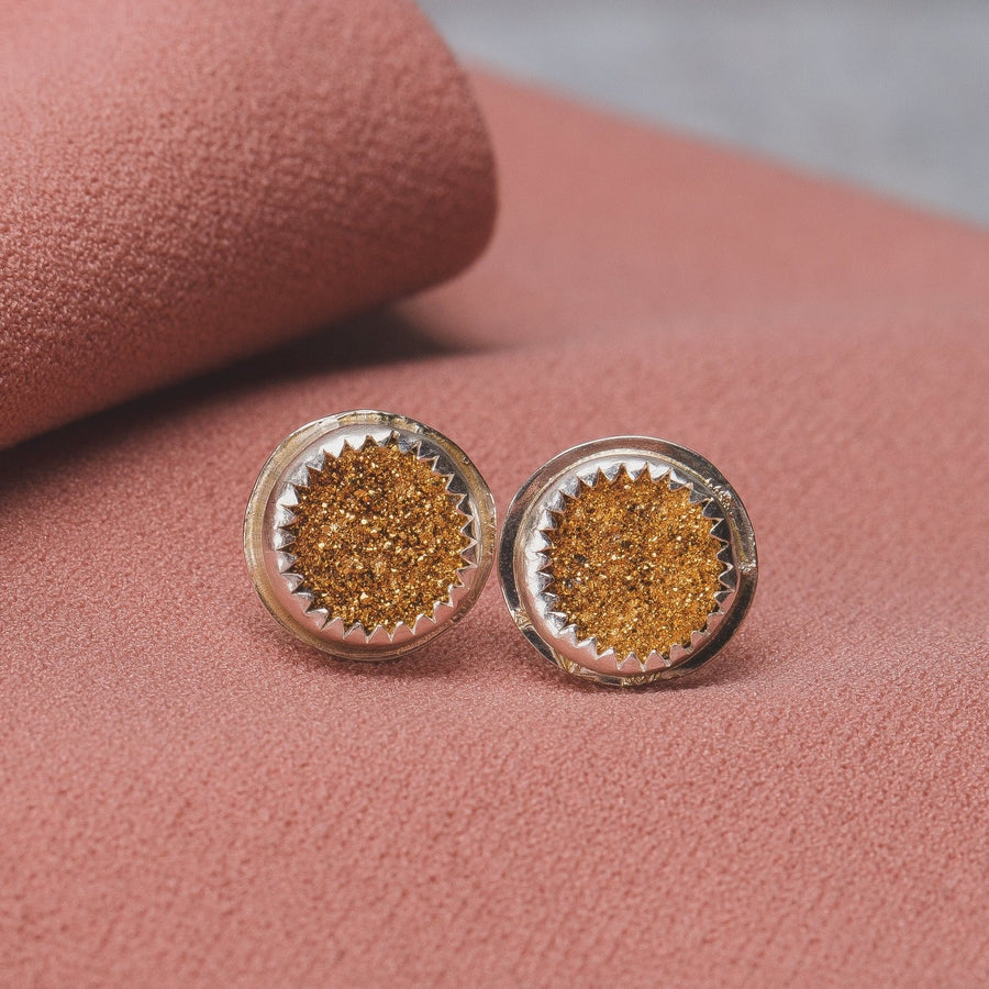 No. 1 Gold Druzy Quartz Earrings - Melanie Golden Jewelry - christmas, CHRISTMAS JEWELRY, earrings, post earrings, stud, stud earrings, The River Valley Collection