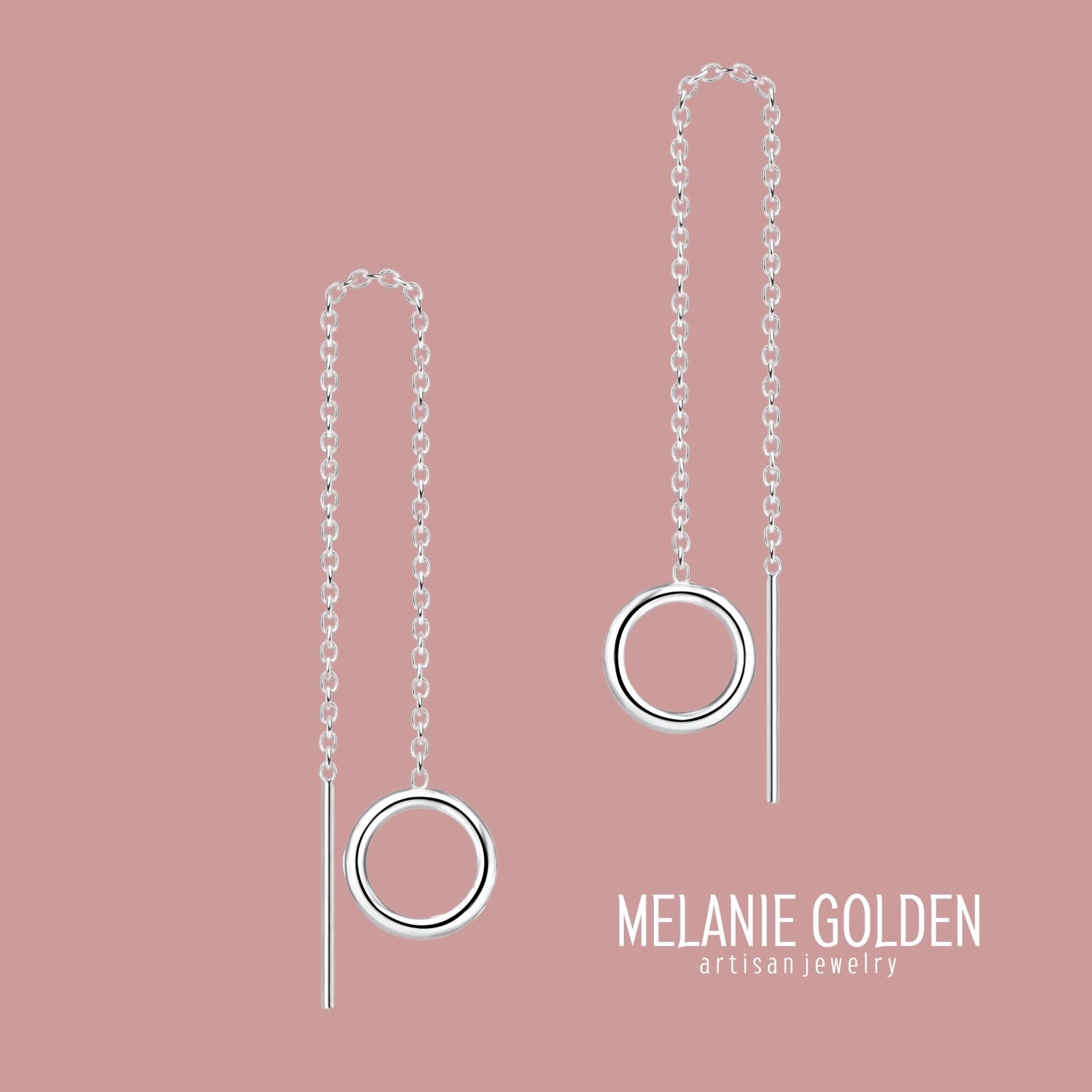 Open Circle Threader Chain Earrings - Melanie Golden Jewelry - dangle earrings, earrings, threader, threader earrings