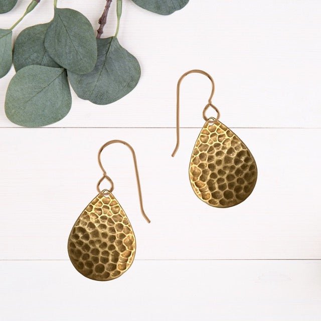 Oxidized Brass Hammered Dangle Earrings - Melanie Golden Jewelry