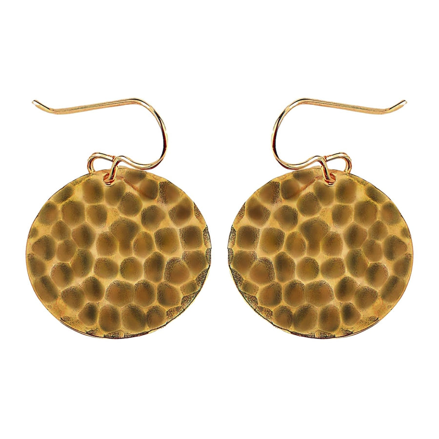 Melanie Golden Artisan Jewelry Oxidized Brass Hammered Disc Dangle Earrings