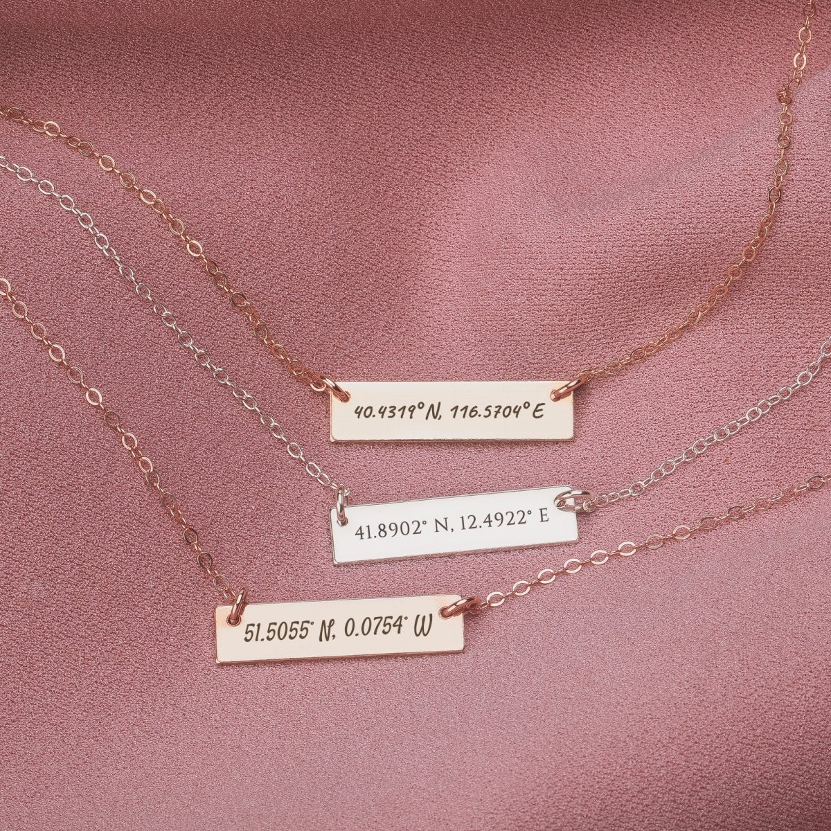 Personalized Coordinates Bar Necklace - Melanie Golden Jewelry - bar necklaces, bestseller, bridesmaid, Engraved Jewelry, love, motherhood, necklace, personalized, personalized necklace, VALENTINES, wedding, wedding party