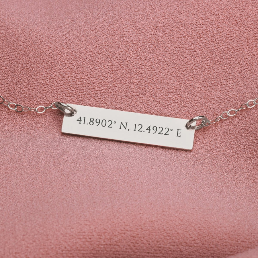 Personalized Coordinates Bar Necklace - Melanie Golden Jewelry - bar necklaces, bestseller, bridesmaid, Engraved Jewelry, love, motherhood, necklace, personalized, personalized necklace, VALENTINES, wedding, wedding party