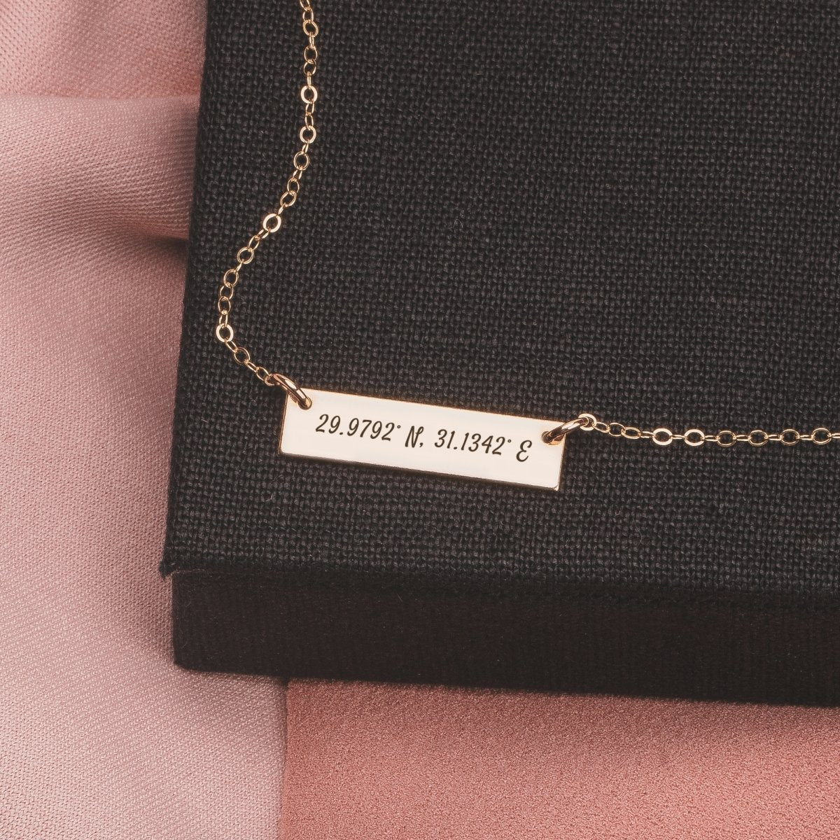 Personalized Coordinates Bar Necklace - Melanie Golden Jewelry - bar necklaces, bestseller, bridesmaid, Engraved Jewelry, love, motherhood, necklace, personalized, personalized necklace, VALENTINES, wedding, wedding party