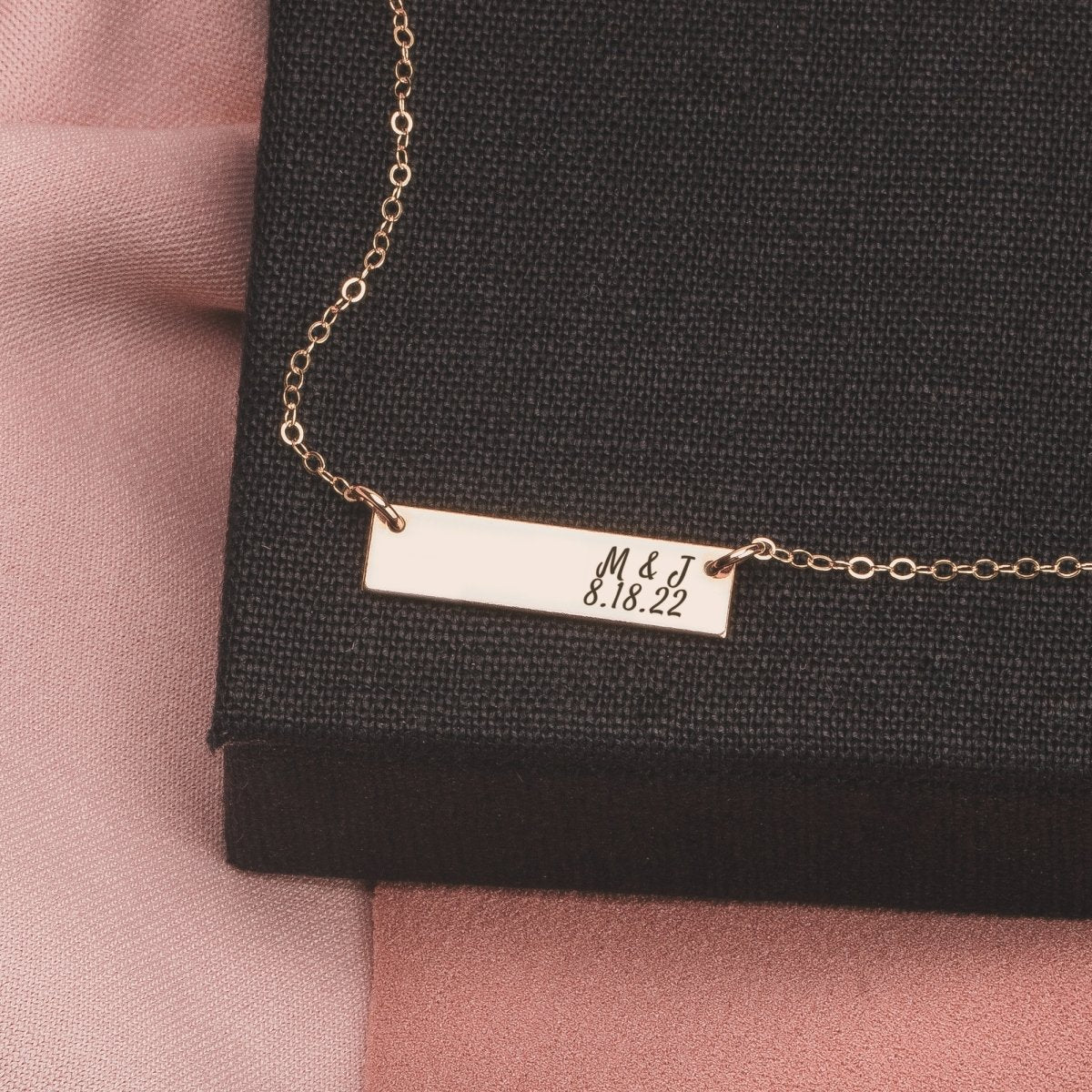 Personalized Couples Bar Necklace - Melanie Golden Jewelry - bar necklaces, bridesmaid, Engraved Jewelry, love, necklace, personalized, personalized necklace, VALENTINES, wedding, wedding party