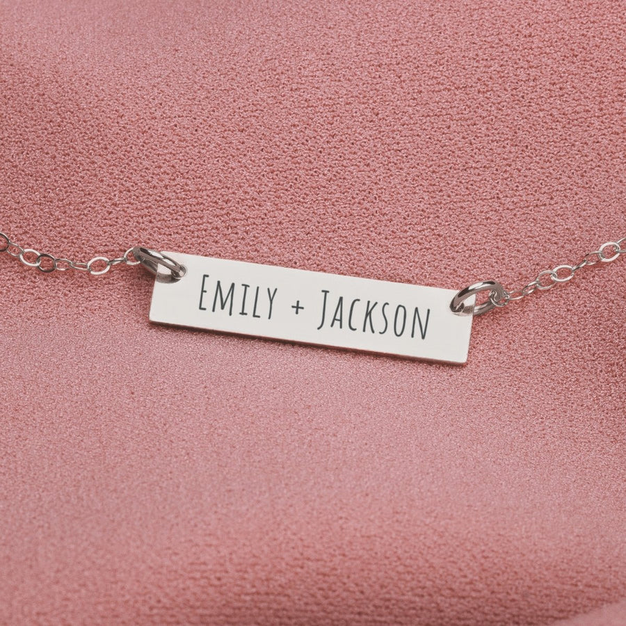 Personalized Couples Bar Necklace - Melanie Golden Jewelry - bar necklaces, bridesmaid, Engraved Jewelry, love, necklace, personalized, personalized necklace, VALENTINES, wedding, wedding party