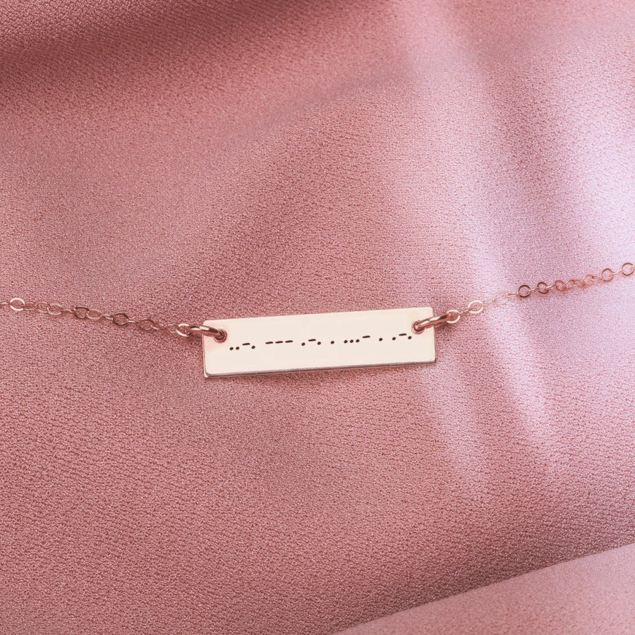 Personalized Morse Code Bar Necklace - Melanie Golden Jewelry - bar necklaces, Engraved Jewelry, love, motherhood, necklace, personalized, personalized necklace, VALENTINES