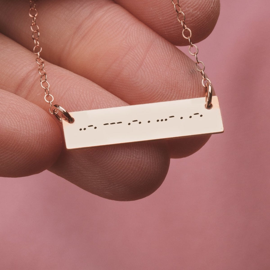 Personalized Morse Code Bar Necklace - Melanie Golden Jewelry - bar necklaces, Engraved Jewelry, love, motherhood, necklace, personalized, personalized necklace, VALENTINES