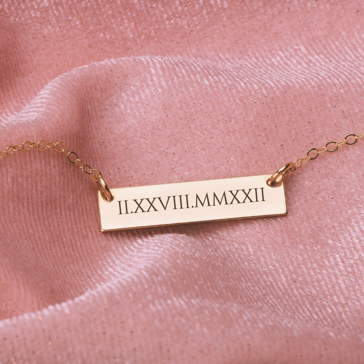 Personalized Roman Numerals Bar Necklace - Melanie Golden Jewelry - bar necklaces, bridesmaid, Engraved Jewelry, motherhood, necklace, personalized, personalized necklace, personalized1, VALENTINES, wedding, wedding party