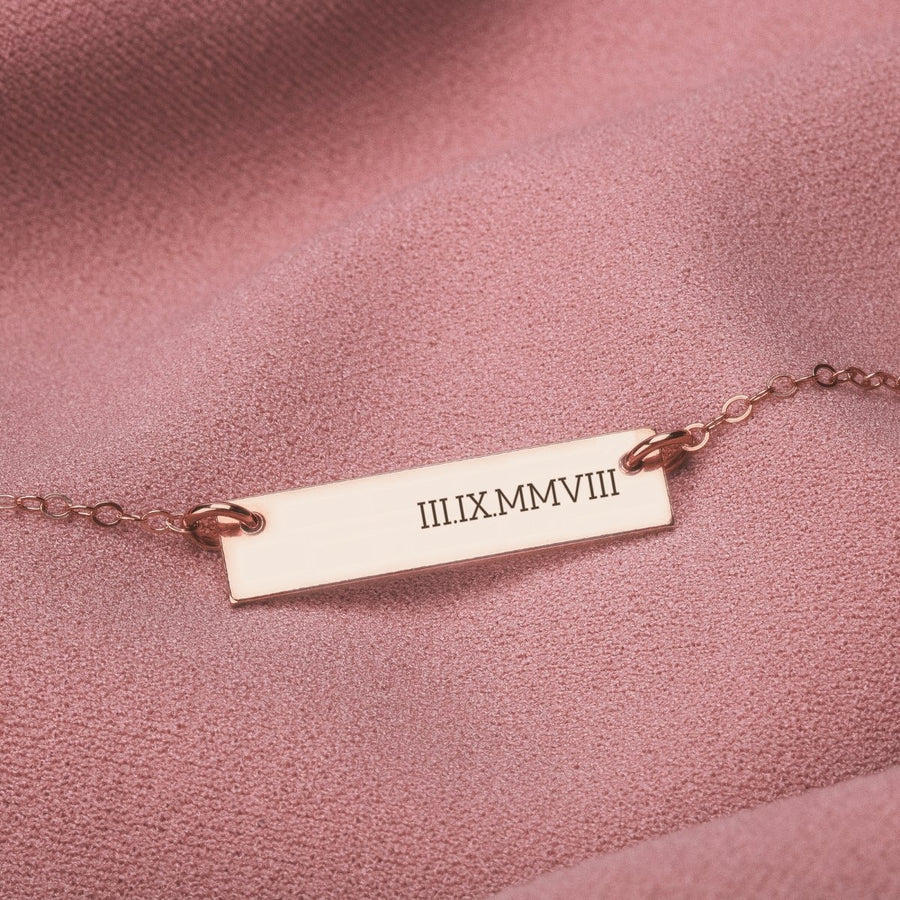 Personalized Roman Numerals Bar Necklace - Melanie Golden Jewelry - bar necklaces, bridesmaid, Engraved Jewelry, motherhood, necklace, personalized, personalized necklace, personalized1, VALENTINES, wedding, wedding party