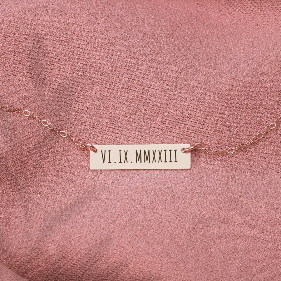 Personalized Roman Numerals Bar Necklace - Melanie Golden Jewelry - bar necklaces, bridesmaid, Engraved Jewelry, motherhood, necklace, personalized, personalized necklace, personalized1, VALENTINES, wedding, wedding party