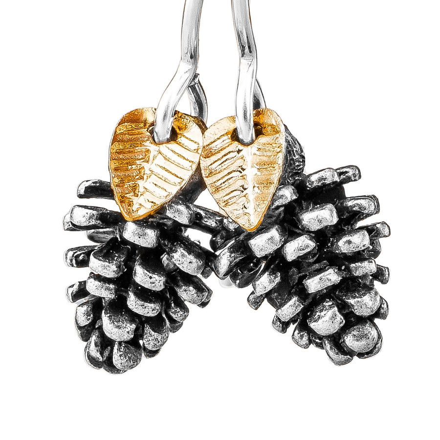 Pinecone Earrings With Leaves - Melanie Golden Jewelry