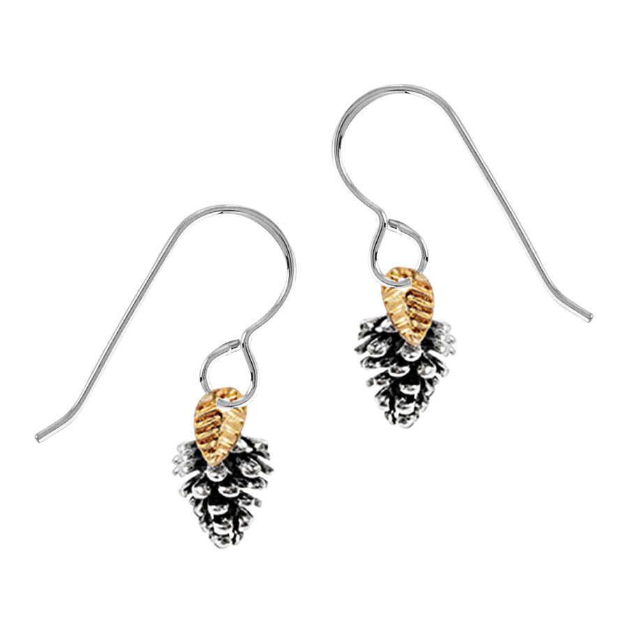 Pinecone Earrings With Leaves - Melanie Golden Jewelry - christmas, christmas jewelry, dangle earrings, drop earrings, earrings, halloween, halloween jewelry, thanksgiving, thanksgiving jewelry