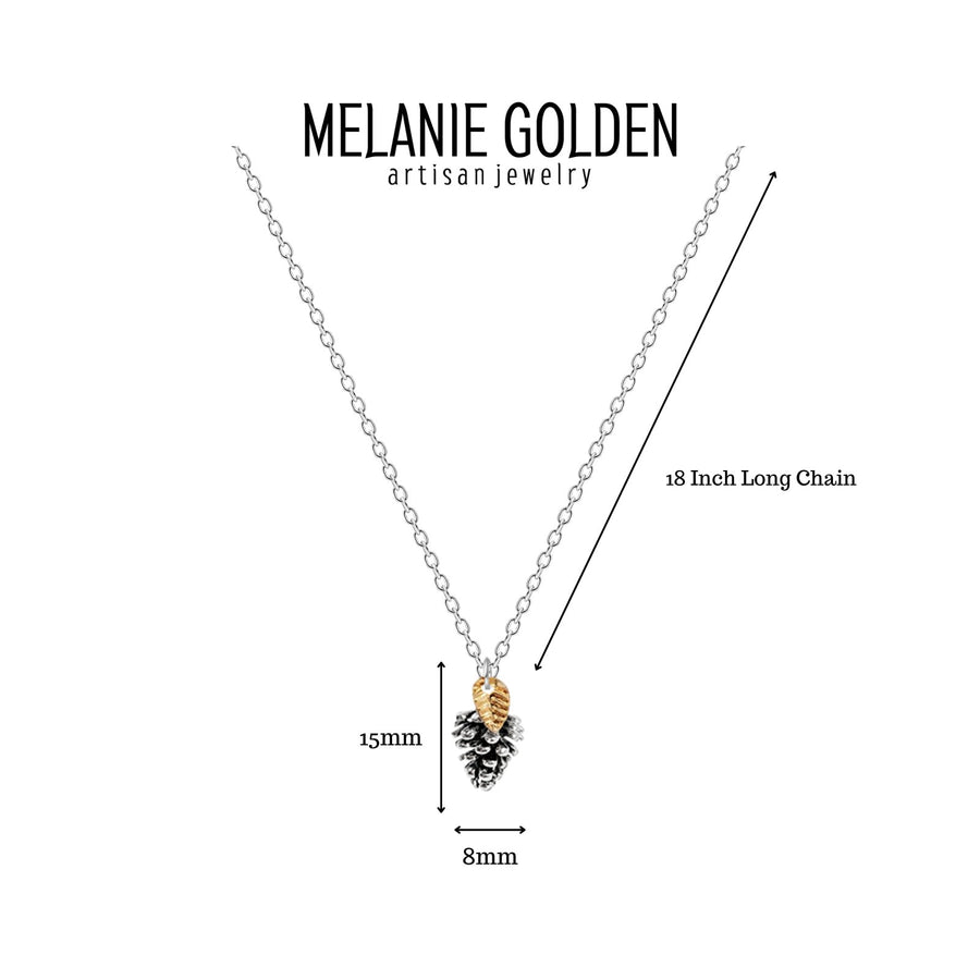 Pinecone Necklace With Leaf - Melanie Golden Jewelry - christmas, christmas jewelry, halloween, halloween jewelry, necklace, necklaces, pendant necklaces, thanksgiving, thanksgiving jewelry