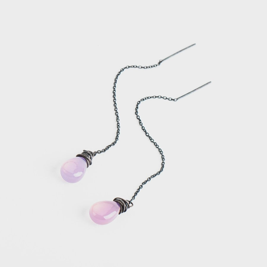 Purple Chalcedony Threader Earrings - Melanie Golden Jewelry - dangle earrings, earrings, threader, threader earrings