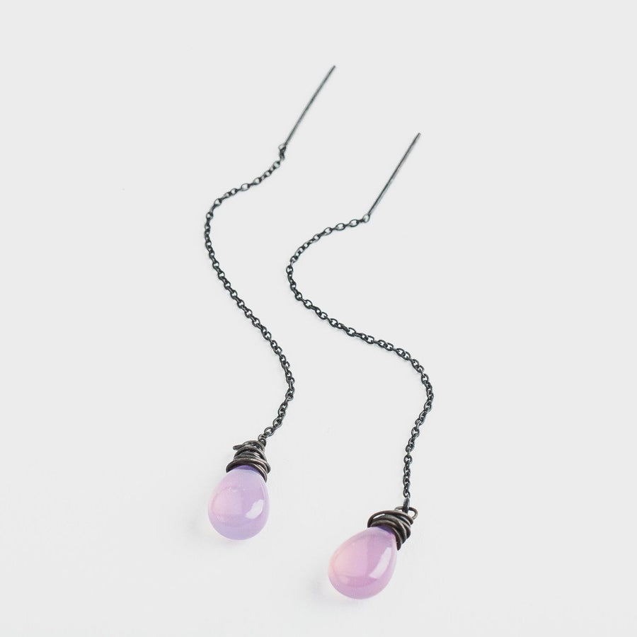 Purple Chalcedony Threader Earrings - Melanie Golden Jewelry - dangle earrings, earrings, threader, threader earrings
