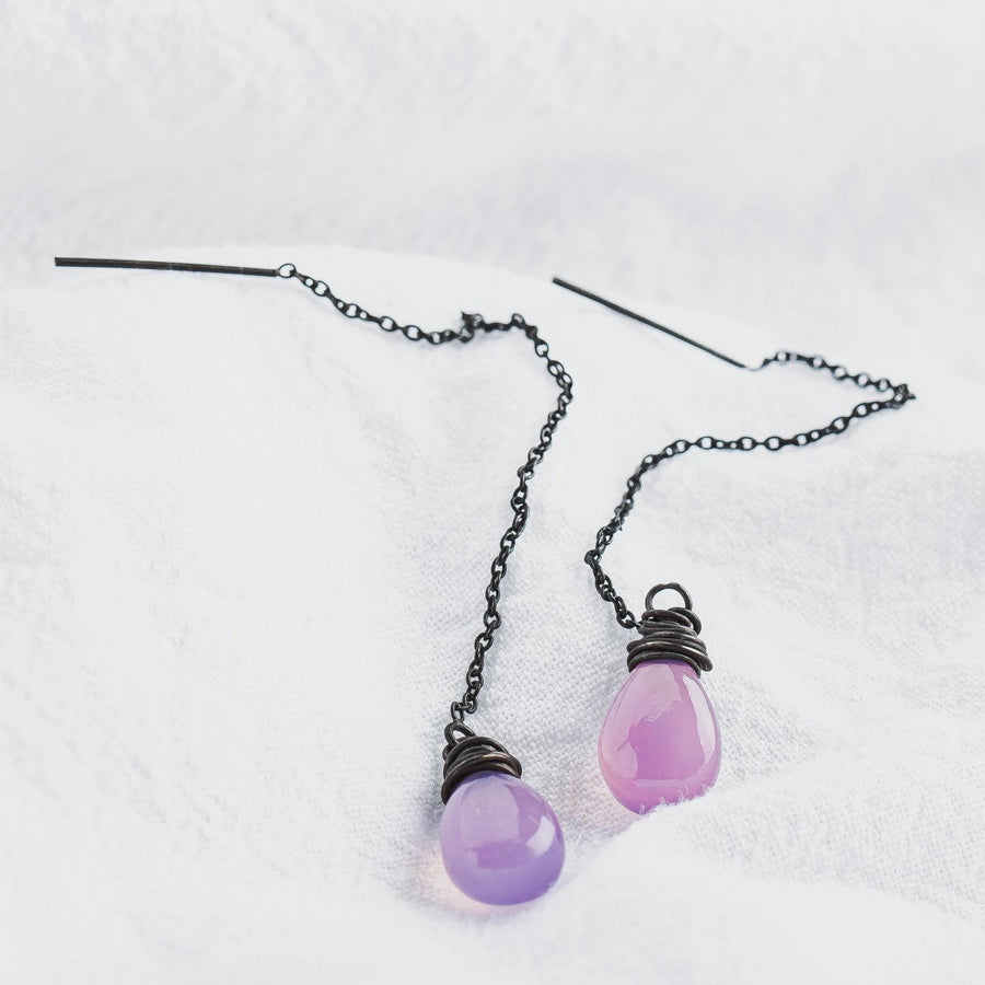 Purple Chalcedony Threader Earrings - Melanie Golden Jewelry - dangle earrings, earrings, threader, threader earrings