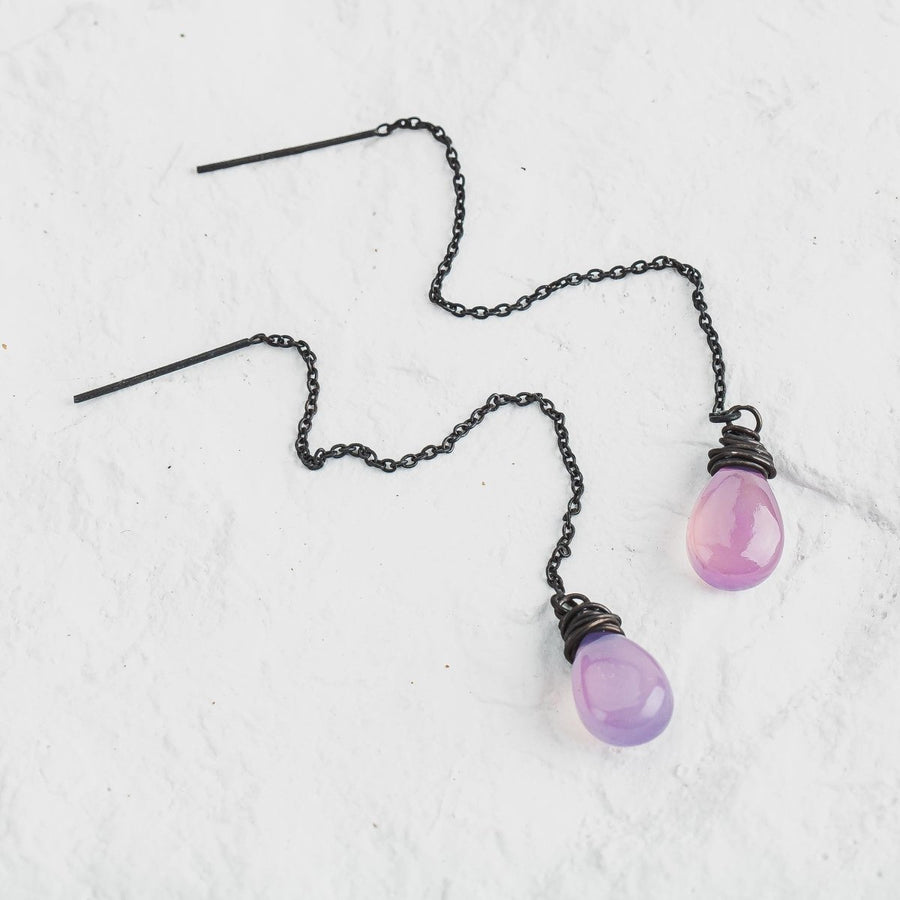 Purple Chalcedony Threader Earrings - Melanie Golden Jewelry - dangle earrings, earrings, threader, threader earrings