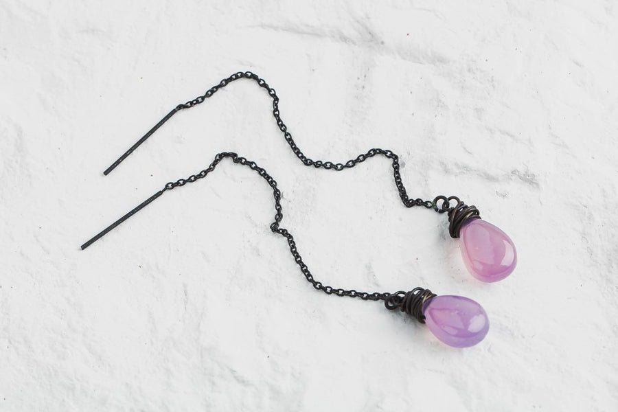 Purple Chalcedony Threader Earrings - Melanie Golden Jewelry - dangle earrings, earrings, threader, threader earrings