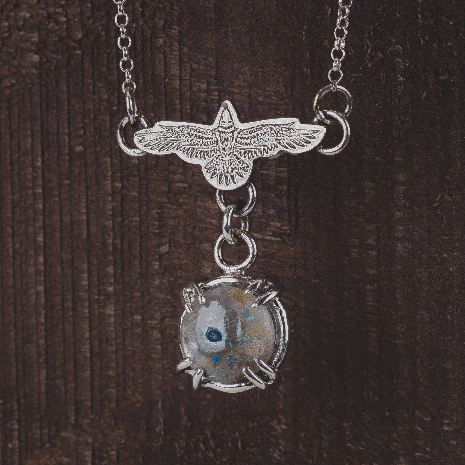 Raven Necklace With Medusa Quartz - Melanie Golden Jewelry - fauna, gemstone necklace, necklace, necklaces, symbolic