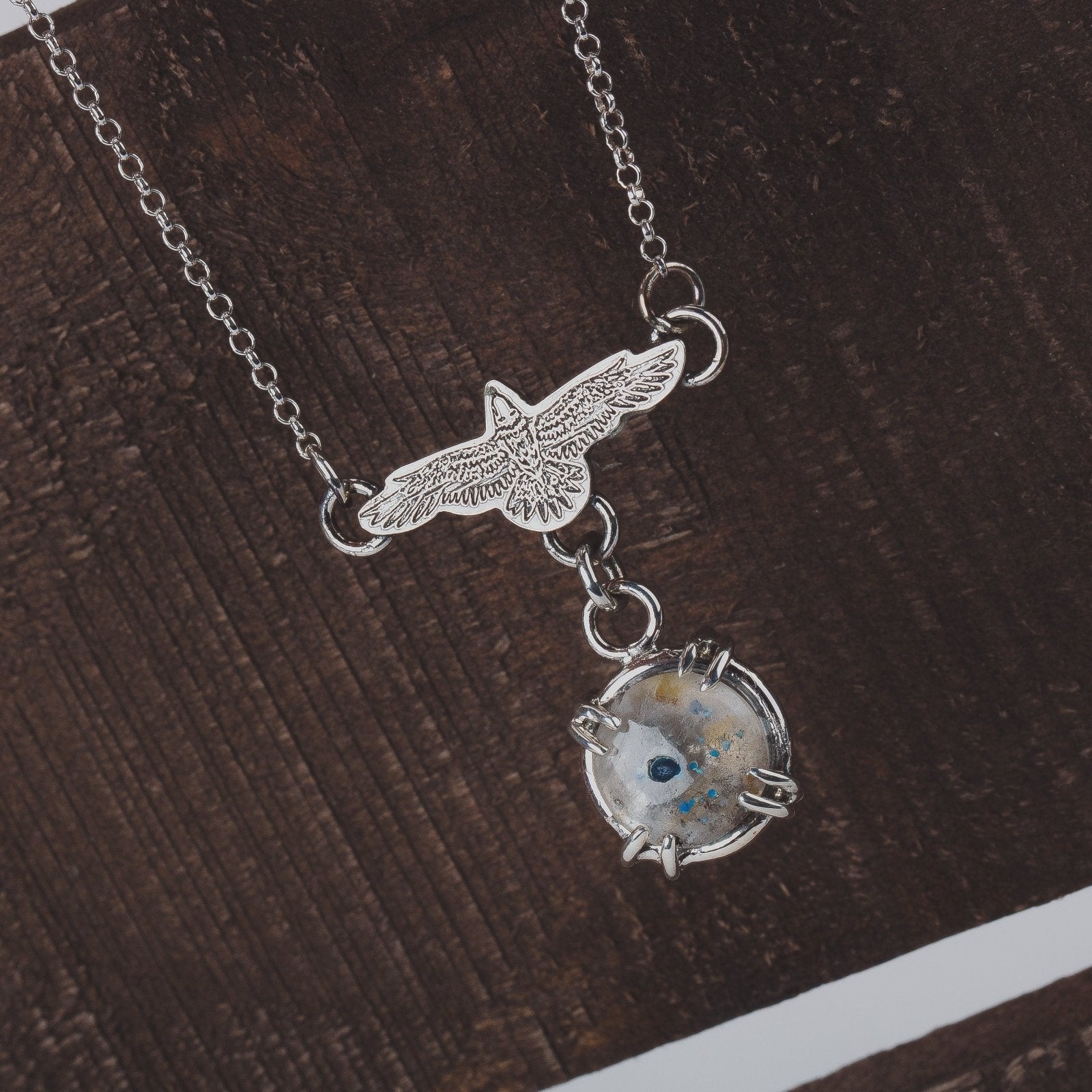 Raven Necklace With Medusa Quartz - Melanie Golden Jewelry - fauna, gemstone necklace, necklace, necklaces, symbolic