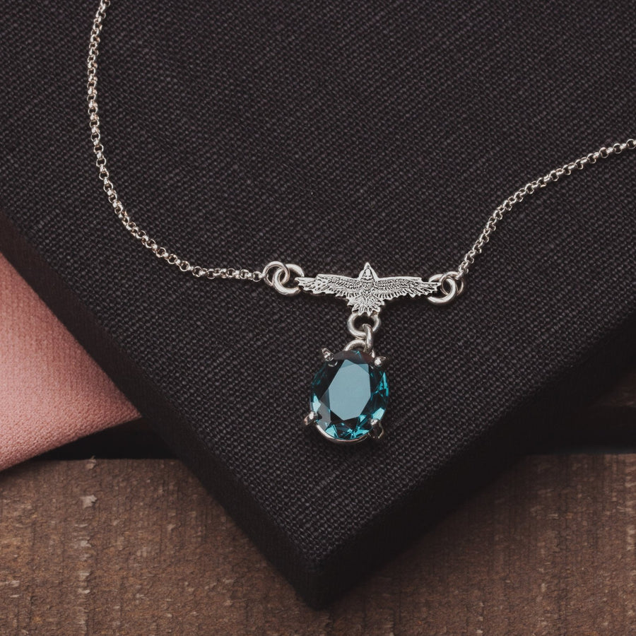 Raven Necklace With Teal Blue Topaz - Melanie Golden Jewelry