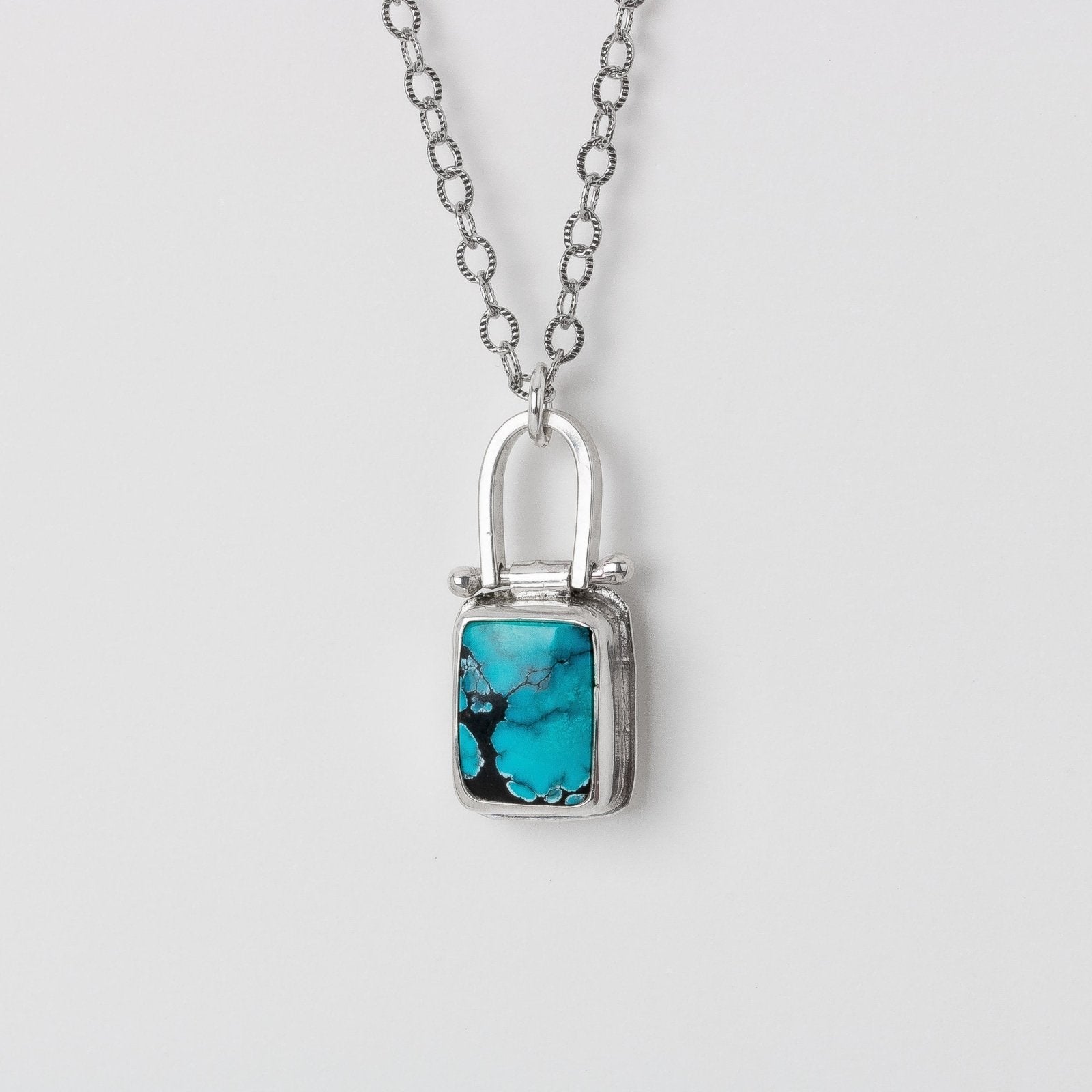 Rectangle Cloud Mountain Turquoise Hinge Necklace - Melanie Golden Jewelry - Fourth of July, gemstone neckklace, gemstone necklace, necklace, necklaces