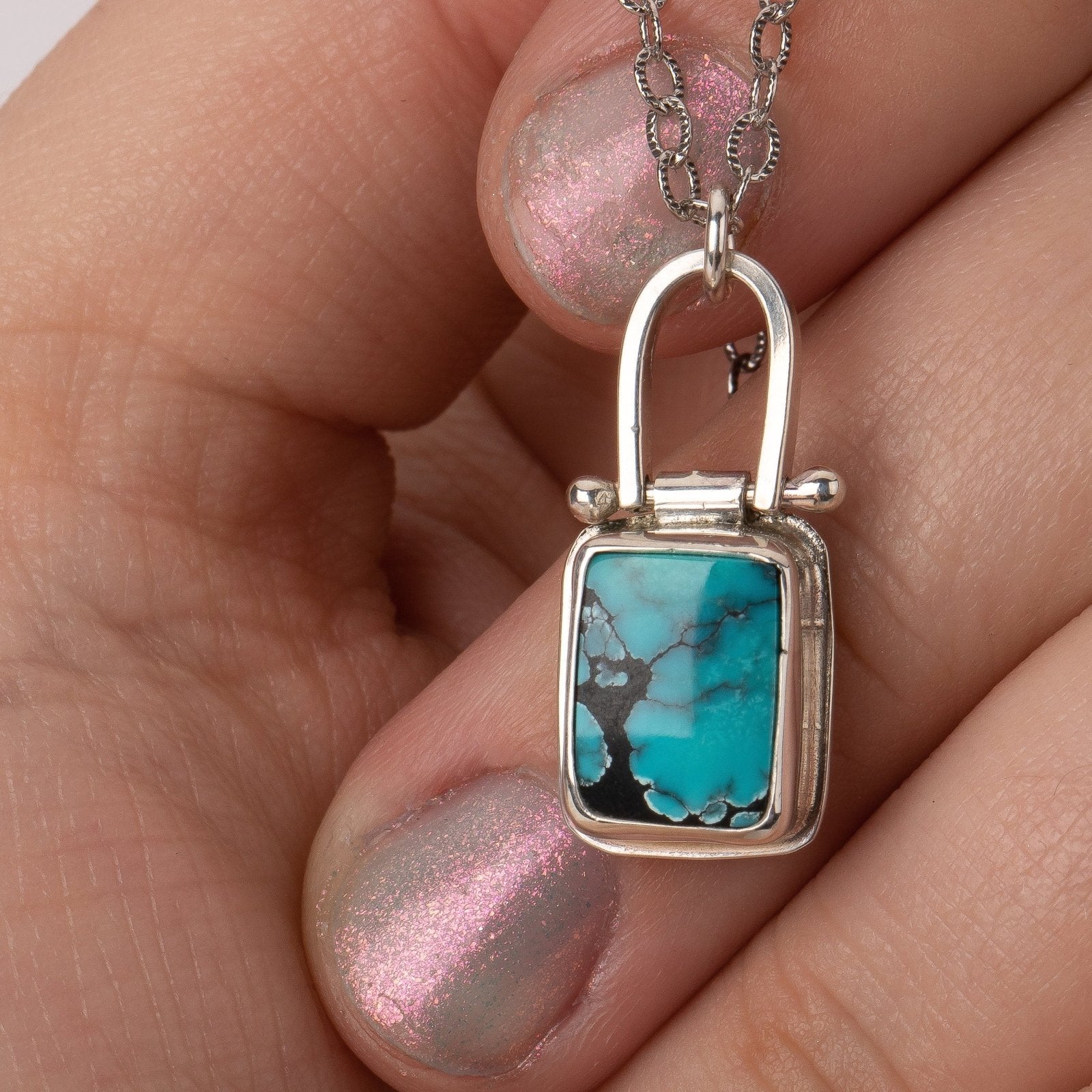 Rectangle Cloud Mountain Turquoise Hinge Necklace - Melanie Golden Jewelry - Fourth of July, gemstone neckklace, gemstone necklace, necklace, necklaces