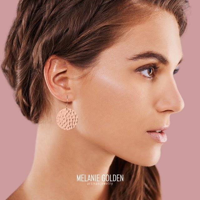 Rose Gold Hammered Disc Dangle Earrings - Melanie Golden Jewelry - dangle earrings, earrings, everyday essentials