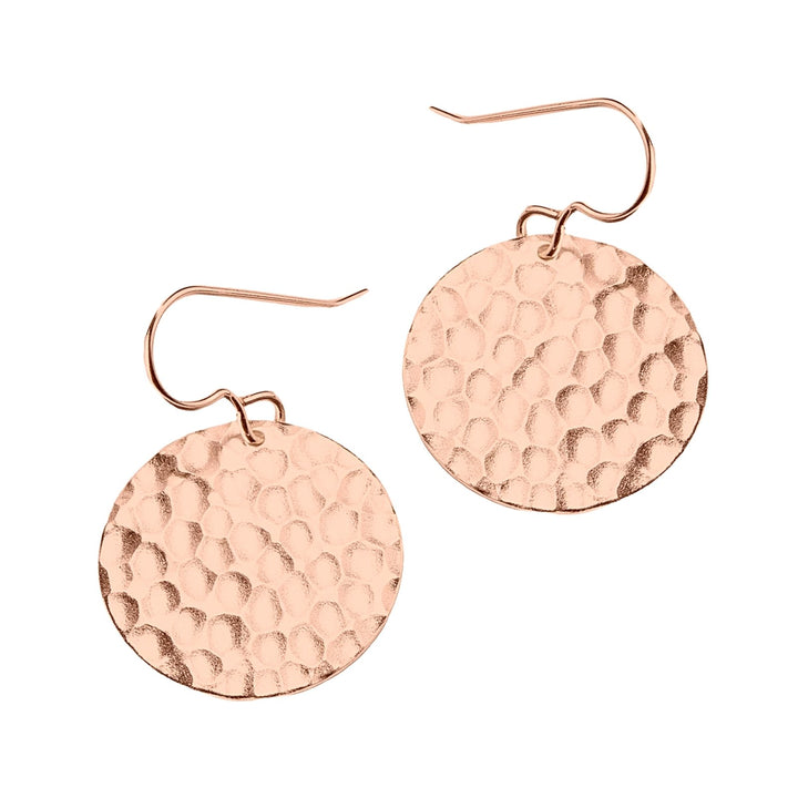 Rose Gold Hammered Disc Dangle Earrings - Melanie Golden Jewelry