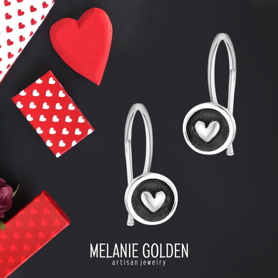 Round Heart Hook Earrings - Melanie Golden Jewelry - dangle earrings, drop earrings, earrings, love, VALENTINES