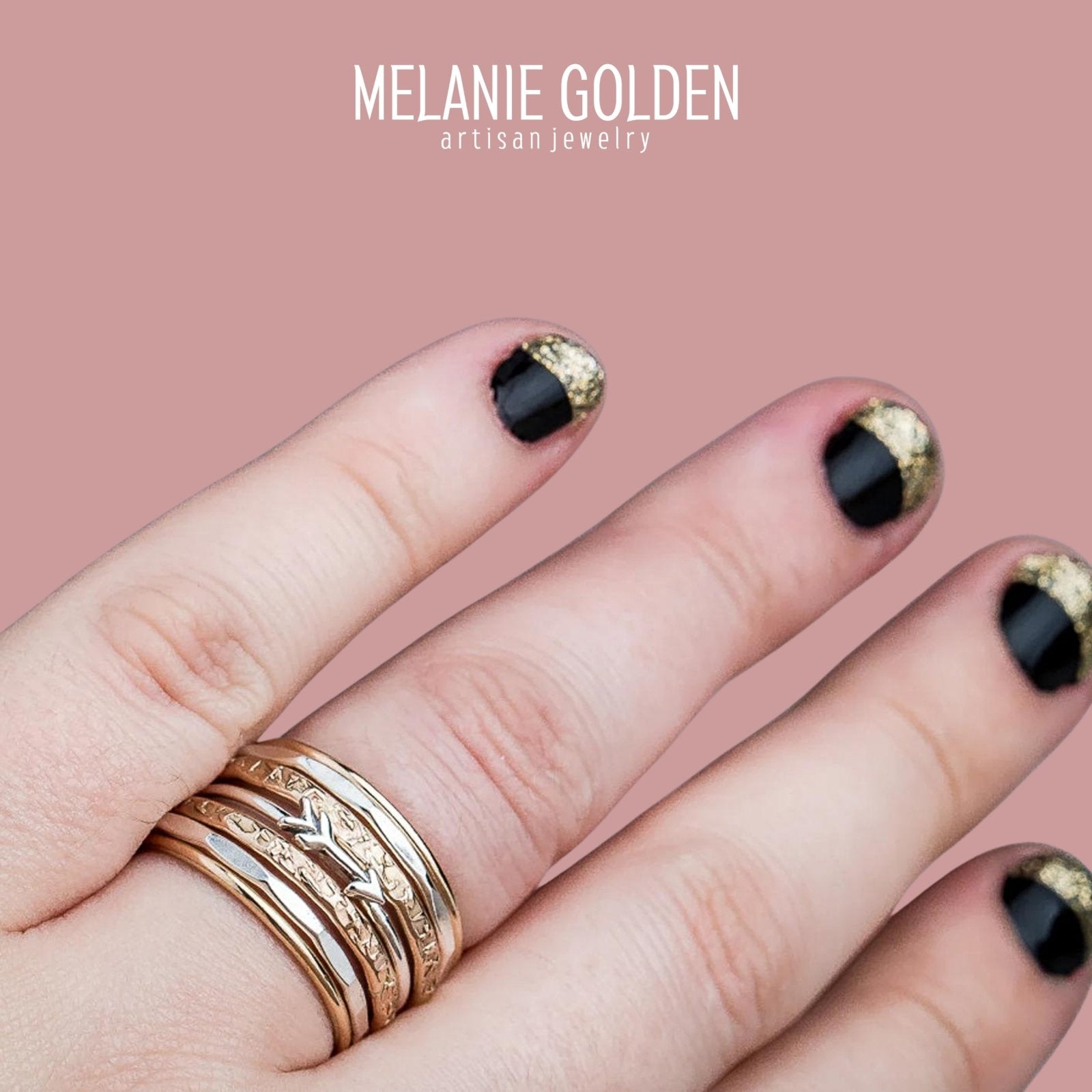 Set of 7 Arrow Stacking Rings - Melanie Golden Jewelry - mixed metal, rings, stacking rings