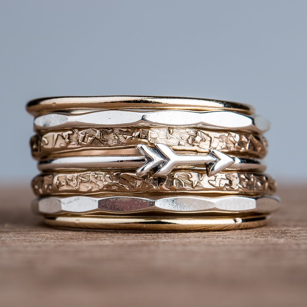 Set of 7 Arrow Stacking Rings - Melanie Golden Jewelry - mixed metal, rings, stacking rings