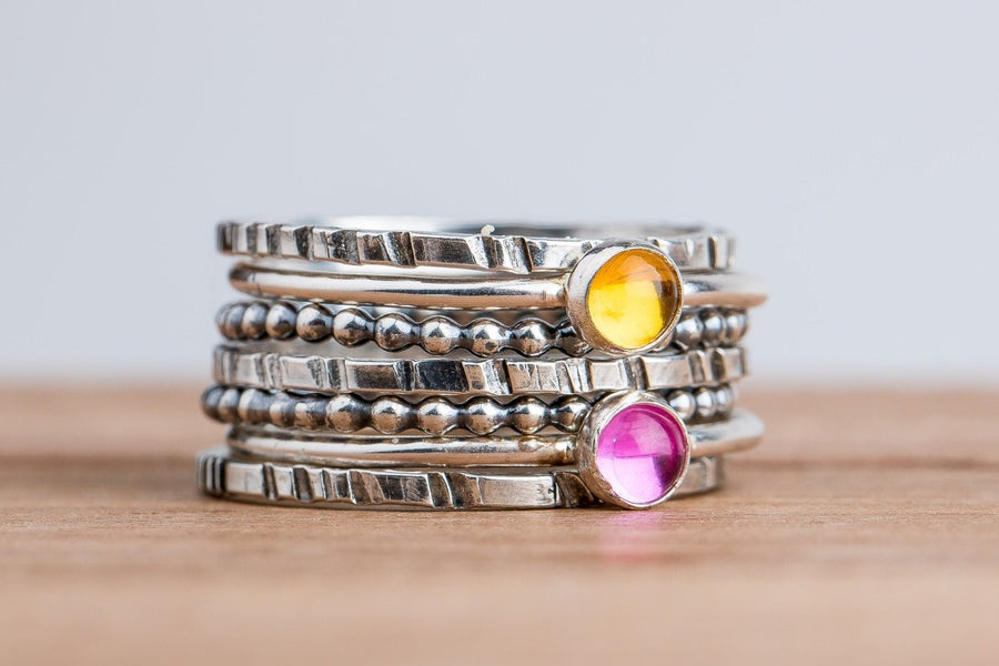 Set of 7 Colorful Stacking Rings - Melanie Golden Jewelry - rings, stacking rings