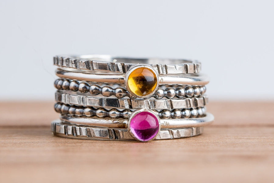 Set of 7 Colorful Stacking Rings - Melanie Golden Jewelry - rings, stacking rings